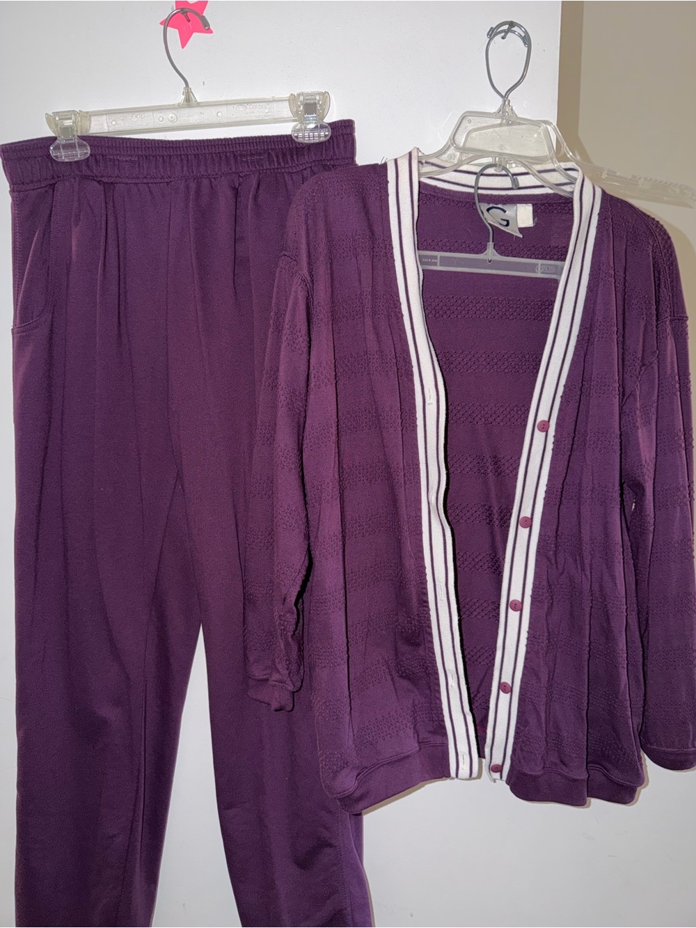 Greenline 2 Pc Knit Lounge Set Women’s Large Plum Button Cardigan Vintage